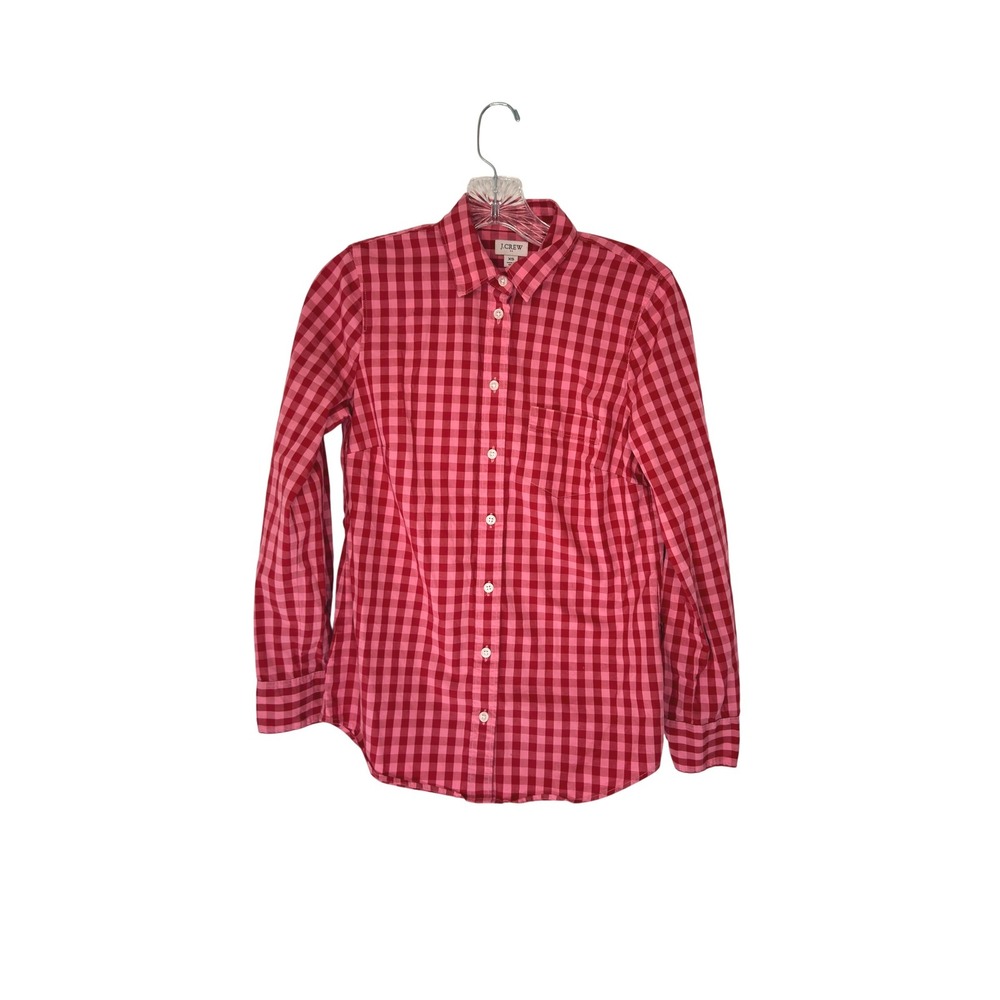 J.Crew Stretch Poplin Shirt Signature Fit Button Down Women's Red Pink Plaid XS
